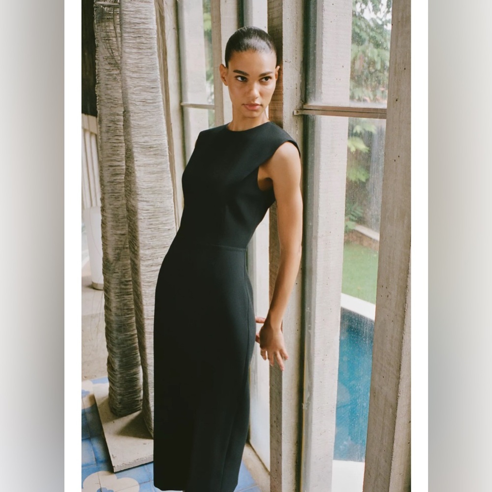 Zara Black Sleeveless Midi Sheath Dress with Side Slit - Picture 2 of 7